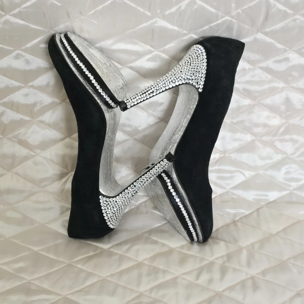 Betsey Johnson Black Suede Rhinestone Platform Pumps - Picture 3 of 6